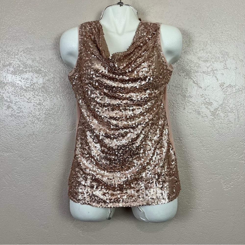 CALVIN KLEIN Top Womens‎ Small Sequin Embellished Cowl Neck Sleeveless Blouse
